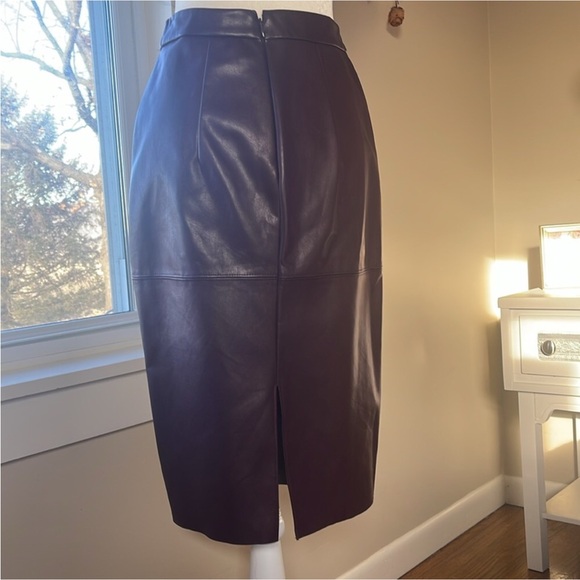 Express Burgundy Wine Faux Leather Pencil Midi Skirt - Picture 4 of 14